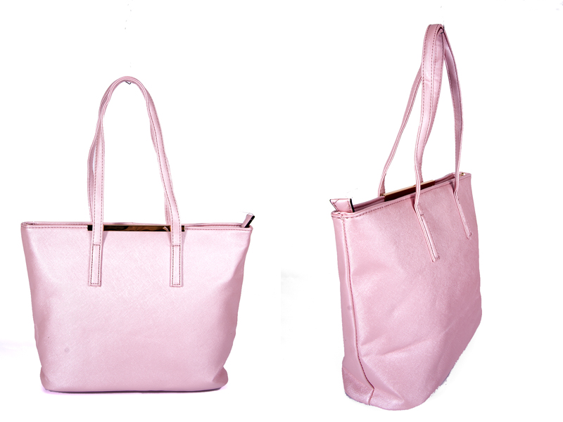 (image for) JBFB137 LIGHT PINK PU BAG WITH METAL TOP AND ONE ZIP